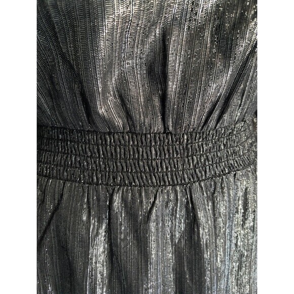 LOFT Women’s Silver Metallic Shimmer Smocked Flounce Dress Size Med - Picture 4 of 11